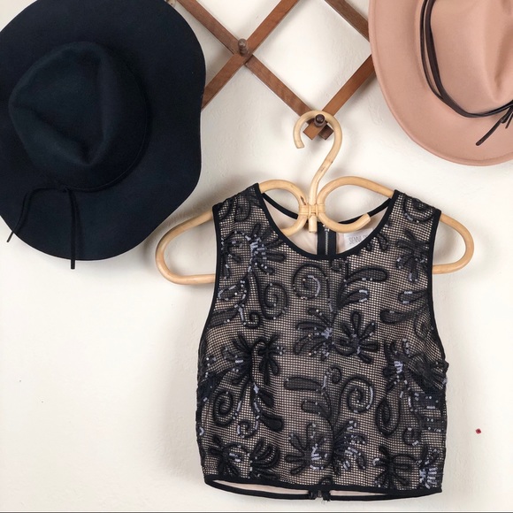 Sienna Sky Tops - Sienna Sky Black Floral Sequin Crop Top Sz Medium